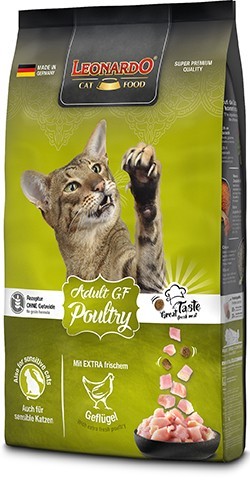 LEONARDO ADULT POULTRY Grain Free line Ξηρά τροφή για ενήλικες ευαίσθητες γάτες από 1 έτους με αλλεργίες, δυσανεξίες στα σιτηρά ή στην γλουτένη, με φρέσκο ψαχνό κρέας πουλερικών 7,5kg